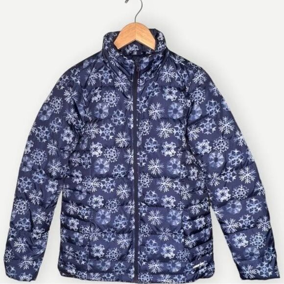 Lands' End Blue Snowflake Print Zip Up Puffer Coat. Small. 6-8. 6. 8. NEW. - Picture 1 of 10